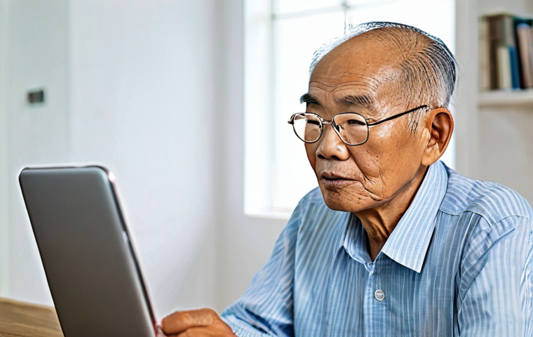 시니어를 위한 온라인 안전 교육 - **Prompt 1: Safeguarding Digital Treasures**
    A serene elderly Vietnamese woman, dressed in a tra...