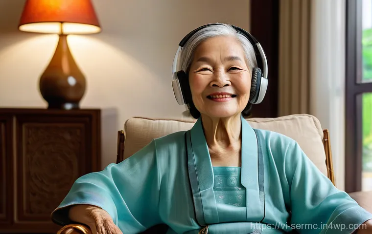 시니어를 위한 블루투스 기기 사용법 - Prompt 1: Serene Enjoyment with Wireless Headphones**