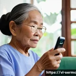 Home 21 시니어의 디지털 금융 관리 방법 - **Prompt:** A warm, intergenerational scene inside a modest, well-lit Vietnamese living room. An eld...