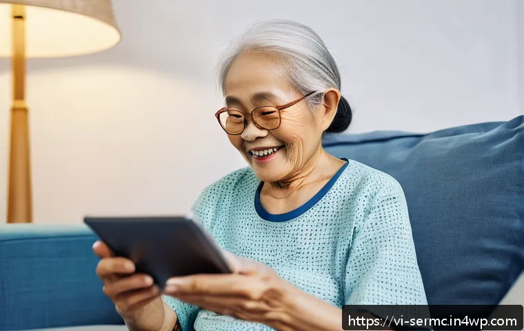 시니어를 위한 가상 상호작용 경험 - An elderly Vietnamese woman wearing casual clothing and a smartwatch, sitting comfortably in a brigh...